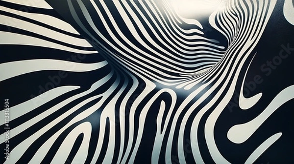Fototapeta Abstract black and white swirling lines forming a tunnel-like structure.