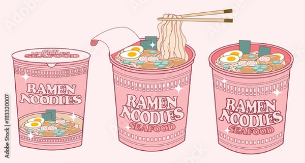 Obraz Ramen cup noodles flavored food pink aesthetic illustration