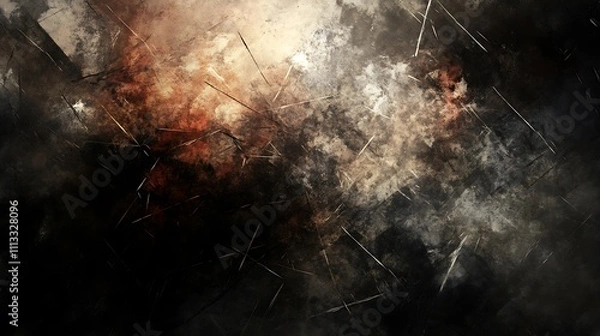 Fototapeta Abstract grunge background with dark brown, orange, and gray textures, featuring scratch and smoke effects.