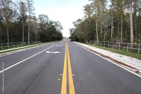 Fototapeta Road with Double Yellow Line and No Traffic