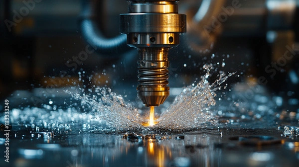 Fototapeta CNC machining process featuring water jet cutting technology symbolizing precision innovation industrial craftsmanship and sustainable manufacturing solutions in modern industry