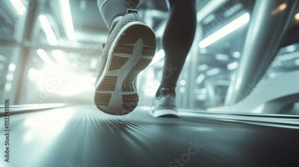 Fototapeta a close-up of running shoes on a treadmill