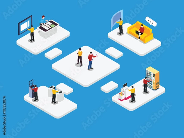 Fototapeta Modern Digital Interactions and Activities 3d isometric vector illustration