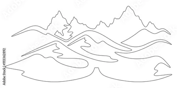 Obraz Continuous one line drawing Mountain landscape. Minimalistic view of high mountains. Beautiful scenery .One continuous line isolated minimal illustration.Not AI.