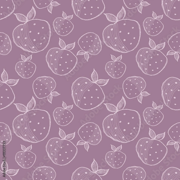 Fototapeta Seamless vector pattern with hand drawn fruits. Background with strawberries. Series of Cartoon, Doodle, Sketch and Hand drawn Seamless Patterns.