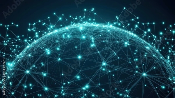 Fototapeta Glowing Network Connections Representing Digital Data Spread Across Earth
