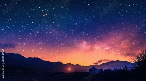 Fototapeta A vibrant sky with satellites faintly visible against the twinkling stars above a remote observatory in Chile
