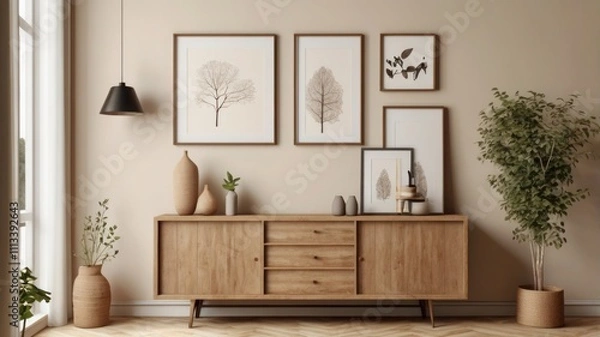 Fototapeta Elegant Mockup Frame in a Cozy Scandinavian-Style Living Room