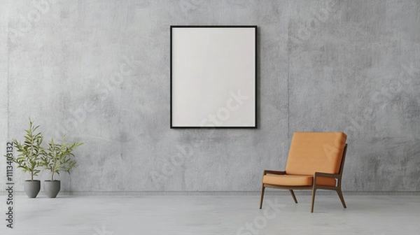 Fototapeta Modern living room with empty frame and stylish chair