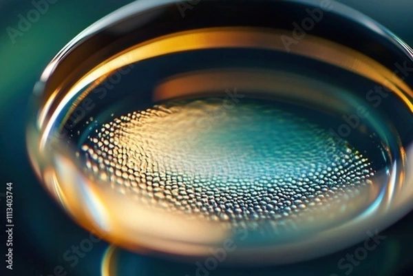 Fototapeta Close-up of a textured surface within a transparent sphere, illuminated with warm and cool light.