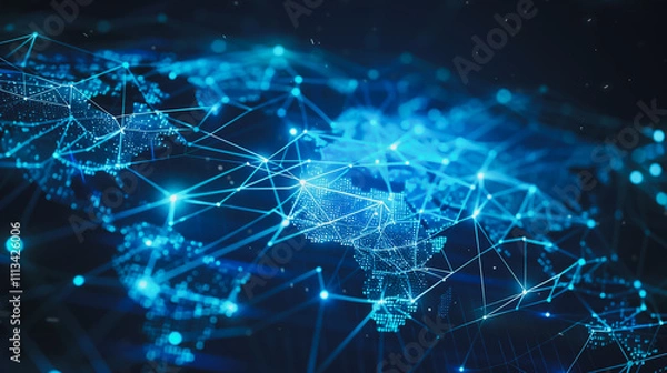 Fototapeta abstract business connection of line from nail node to node on world map background Innovation network points Earth's surface