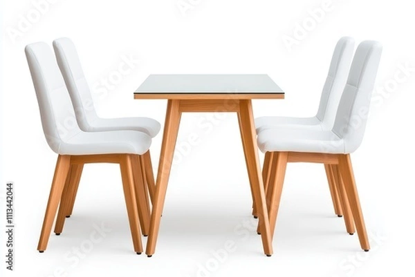 Fototapeta Elegant Minimalist Circular Glass Dining Table with Wooden Legs