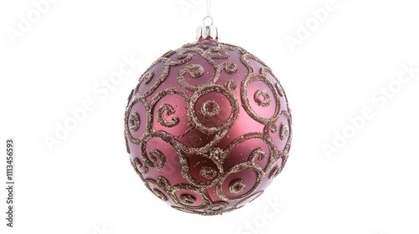 Fototapeta Christmas Ball Hanging Isolated on White Background - A Festive and Glittering Decoration Display. The Shiny Christmas Ball Hanging Alone on the Pure White Background, with Its Vivid Colors and Sparkl