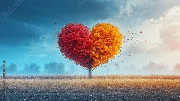 Obraz Heart Shaped Tree in Four Seasons Symbolizing Life s Transformations