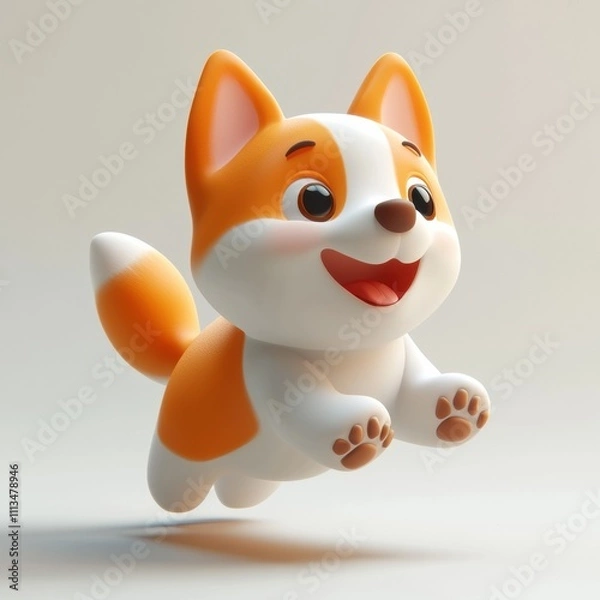 Fototapeta Joyful Jumping Corgi Puppy: 3D Render of an adorable corgi puppy in mid-air, full of playful energy and happiness. Perfect for children's products, websites, or app design. 