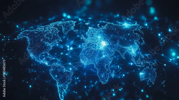 Fototapeta abstract business connection of line from nail node to node on world map background Innovation network points Earth's surface