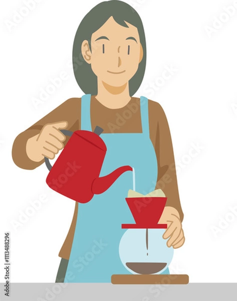 Fototapeta ハンドドリップでコーヒーを淹れる女性