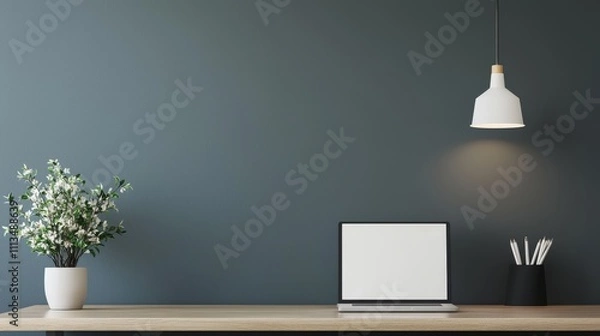 Fototapeta Creating an efficient workspace muted colors and ambient lighting home office digital setup calm environment professional viewpoint