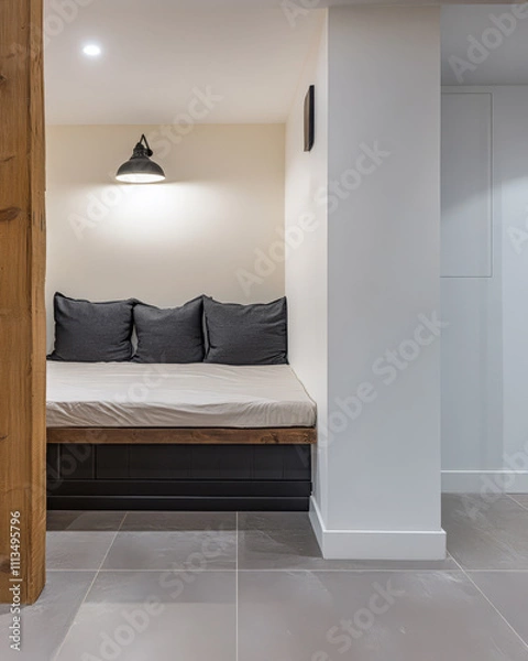 Fototapeta Cozy minimalist interior with a relaxing seating area in a modern home setting
