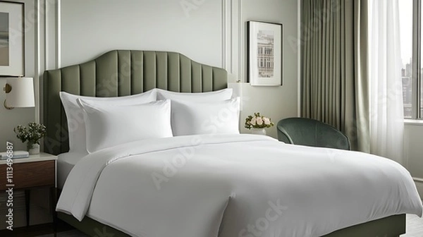 Fototapeta A large bed with white sheets and pillows