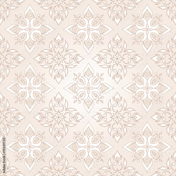 Fototapeta Filigree ornate seamless  texture on beige background.