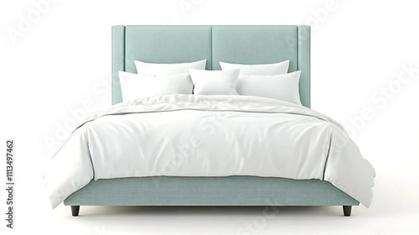 Fototapeta A bed with a white comforter and pillows