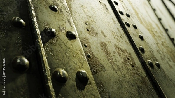 Fototapeta Weathered Metal Surface With Rivets Detail