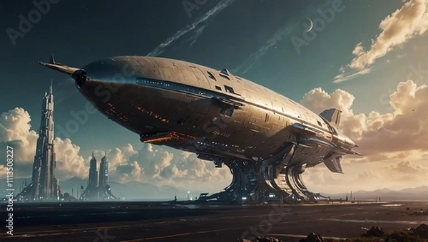 Fototapeta spaceship flying in the sky