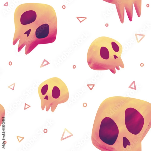 Fototapeta cool and cute skull seamless pattern with transparent background