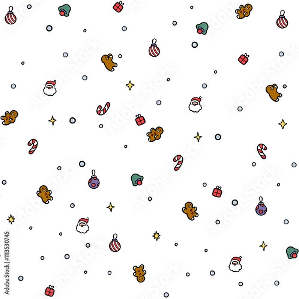 Obraz Christmas Seamless Patterns With Gingerbread men and ornaments 