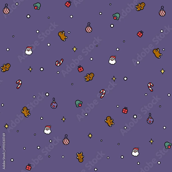 Obraz Christmas Seamless Patterns With Gingerbread men and ornaments 