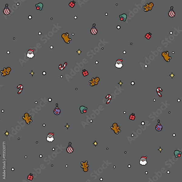 Obraz Christmas Seamless Patterns With Gingerbread men and ornaments 