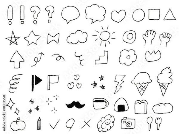 Fototapeta 手描きあしらいセット　落書き　鉛筆