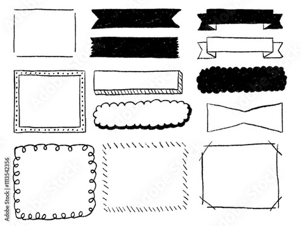 Fototapeta 手描きあしらいセット　フレーム　鉛筆