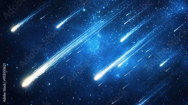 Fototapeta Cosmic Meteor Shower with Bright Streaks Against Dark Space Background