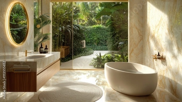 Obraz An opulent bathroom featuring floor-to-ceiling marble