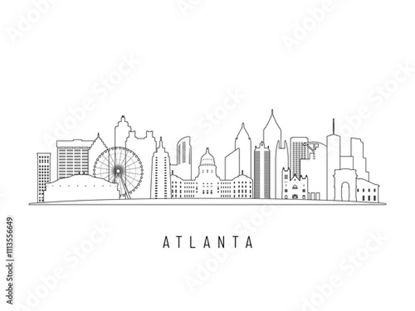 Fototapeta Detailed Atlanta skyline vector illustration. Atlanta buildings in line art style, perfect for modern designs.