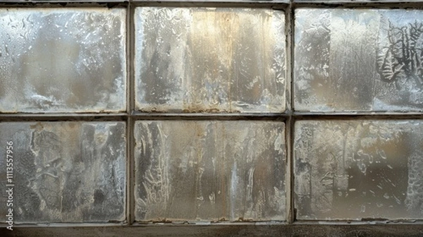 Fototapeta Dingy Windows: Glass panes marked with dirt and rain streaks block natural light, casting a shadow on the room and making it feel gloomy and less inviting.
