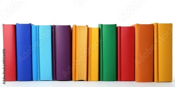 Fototapeta Colorful Collection of Books Stacked Neatly on a White Background in Artistic Arrangement, Perfect for Educational and Decorative Purposes