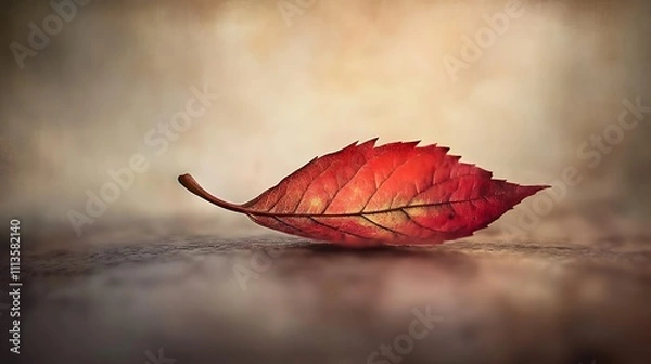 Fototapeta Single Red Autumn Leaf Resting Gently On Surface
