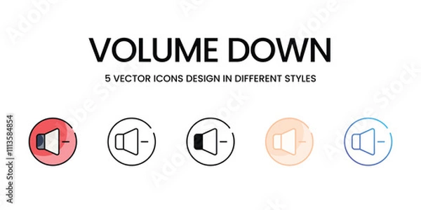 Fototapeta Volume Down icons set in different style vector stock illustration
