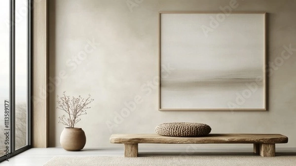 Fototapeta Simple interior design featuring a wooden table and minimal decor in a modern setting