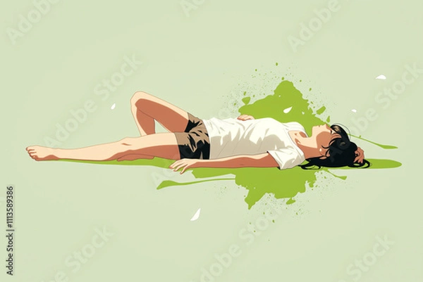 Obraz Relaxing on the grass with splashes of green paint