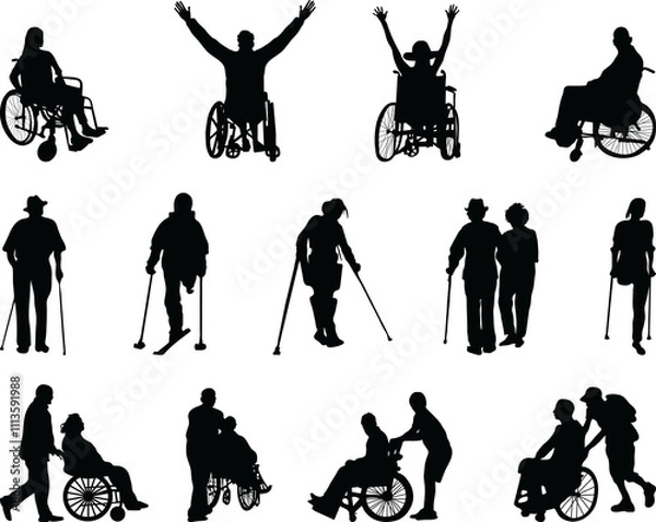 Obraz Silhouettes of old and disabled people