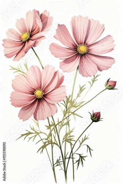 Obraz Delicate pink cosmos flowers blooming in a serene garden setting during springtime