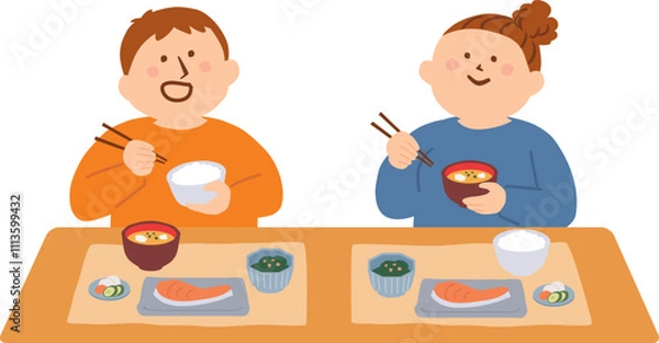 Obraz 一緒に食事をする夫婦のイラスト
