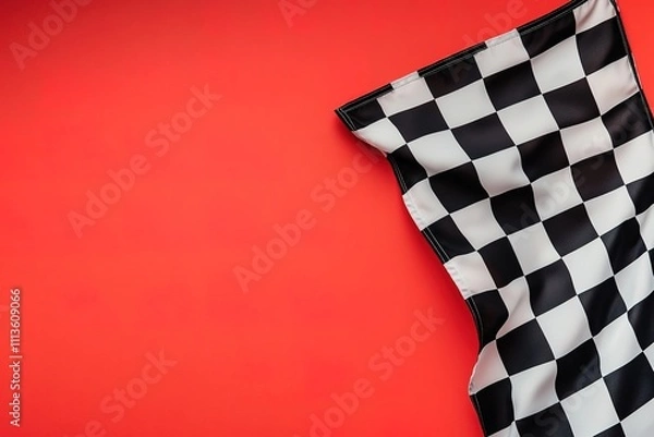 Fototapeta Checkered flag on red background symbolizing race victory.