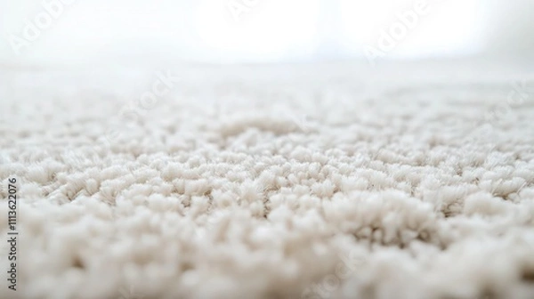 Fototapeta A close-up view of a light carpet with soft fibers, set against a pristine white background. 