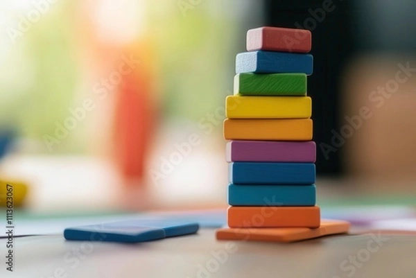 Fototapeta Colorful stacking blocks create fun and engaging learning experience