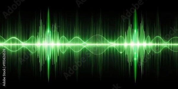 Fototapeta Green audio wave visualization on dark background, sound, audio, wave, visualization, green, technology, music, digital